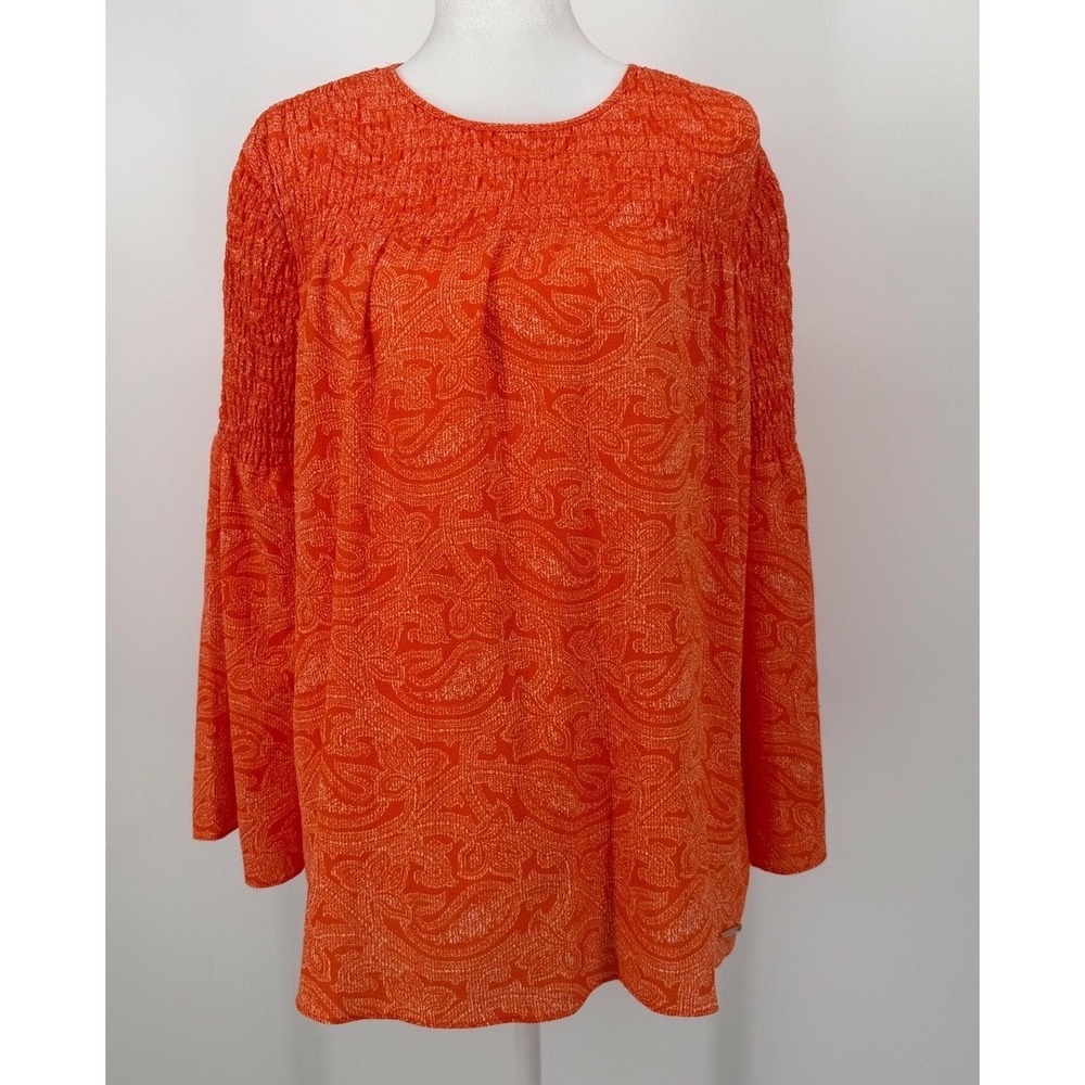 Michael Kors Orange Paisley BOHO Long Sleeve Blouse-Prefect Summer Top-Small